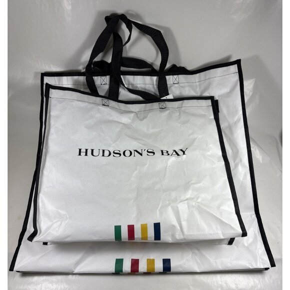 Hudson's Bay Multistripe Logo Reusable Shopping Bags Set of 2 Large and Small - Picture 1 of 6